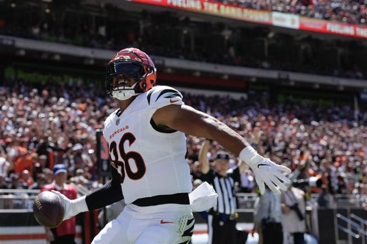 Cincinnati Bengals tight end Noah Fant scored his first touchdown with the team against the Cleveland Browns.