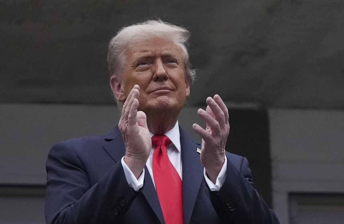 Sep 7, 2025; Flushing, NY, USA;  President Donald Trump prior to the final of mens singles at Billie Jean King National Tennis Center. Mandatory Credit: Robert Deutsch-Imagn Images