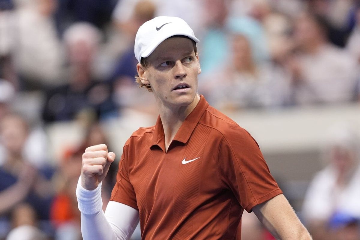 Sep 7, 2025; Flushing, NY, USA;  Jannik Sinner (ITA) reacts against Carlos Alcaraz (ESP) (not pictured) during the final of mens singles at Billie Jean King National Tennis Center. Mandatory Credit: Robert Deutsch-Imagn Images