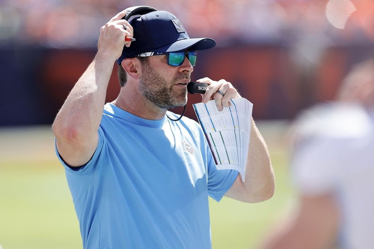 Sep 7, 2025; Denver, Colorado, USA; Tennessee Titans head coach Brian Callahan in the first half at Empower Field at Mile High. Mandatory Credit: Isaiah J. Downing-Imagn Images