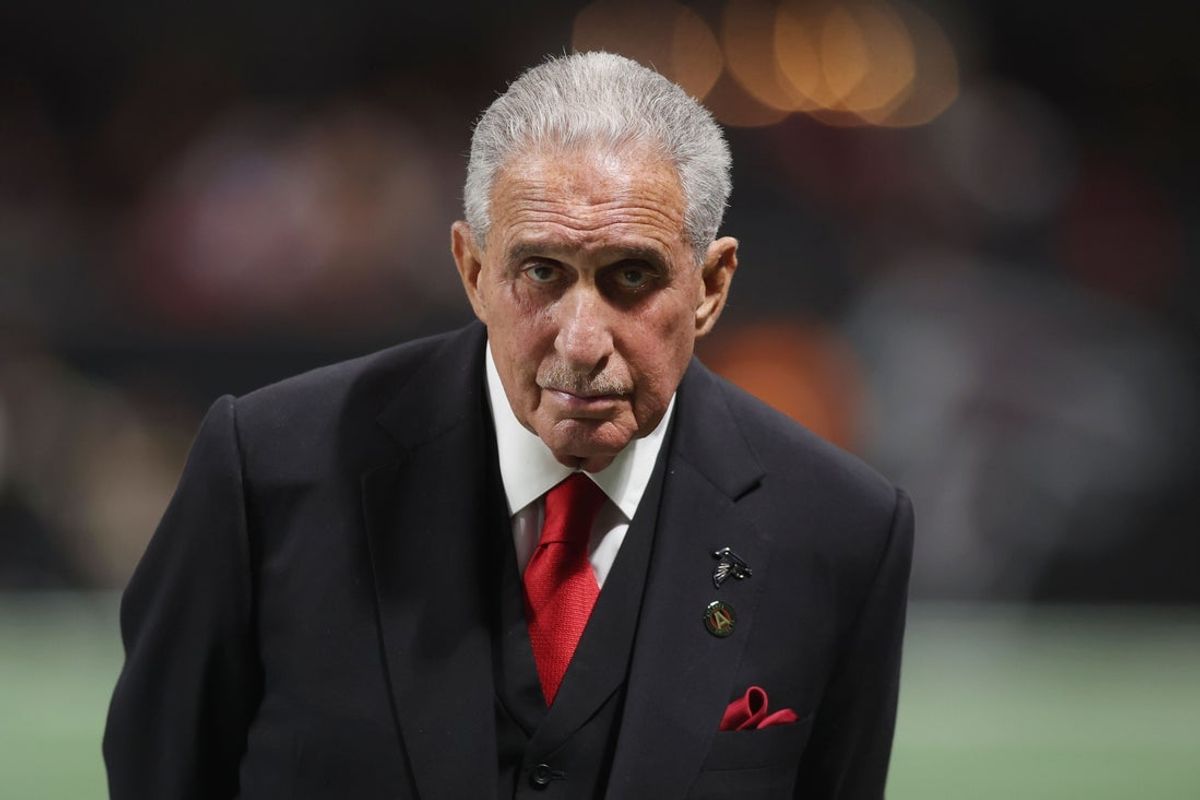 Sep 7, 2025; Atlanta, Georgia, USA; Atlanta Falcons owner Arthur Blank looks on after their loss to the Tampa Bay Buccaneers at Mercedes-Benz Stadium. Mandatory Credit: Brett Davis-Imagn Images
