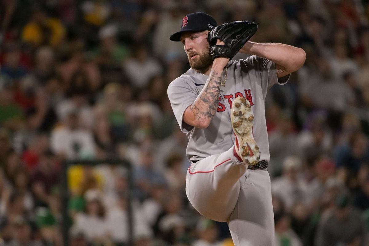 Sep 8, 2025; West Sacramento, California, USA; Boston Red Sox pitcher Garrett Crochet (35) throws a pitch against the Athletics during the fourth inning at Sutter Health Park. Mandatory Credit: Ed Szczepanski-Imagn Images