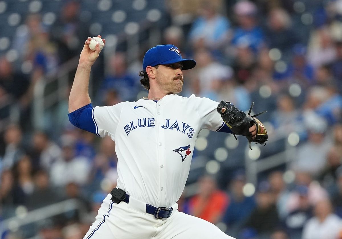 Sep 9, 2025; Toronto, Ontario, CAN; Toronto Blue Jays starting pitcher Shane Bieber (57) throws a pitch against the Houston Astros during the first inning at Rogers Centre. Mandatory Credit: Nick Turchiaro-Imagn Images