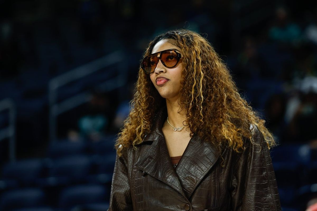 Sep 11, 2025; Chicago, Illinois, USA; Injured Chicago Sky forward Angel Reese (5) stands on the sidelines before a WNBA game against the New York Liberty at Wintrust Arena. Mandatory Credit: Kamil Krzaczynski-Imagn Images