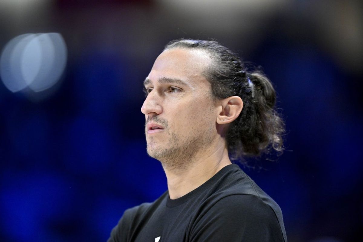 Sep 11, 2025; Arlington, Texas, USA; Dallas Wings head coach Chris Koclanes looks on during the first half against the Phoenix Mercury at College Park Center. Mandatory Credit: Jerome Miron-Imagn Images