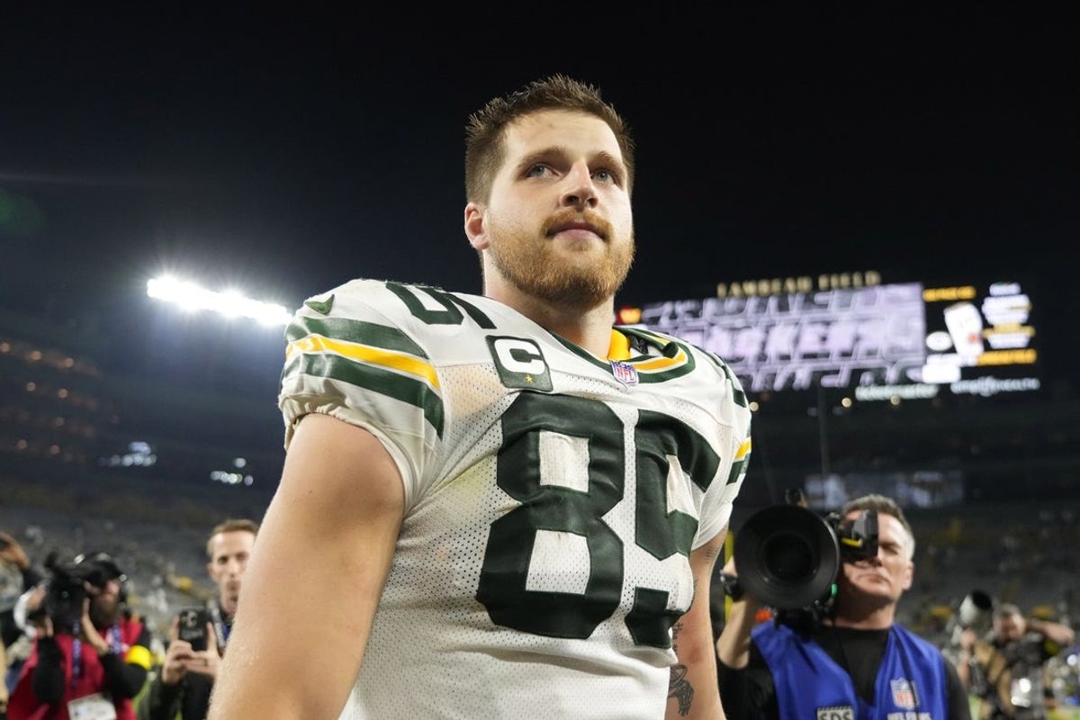Sep 11, 2025; Green Bay, Wisconsin, USA; Green Bay Packers tight end Tucker Kraft (85) looks on after the game against the Washington Commanders at Lambeau Field. Mandatory Credit: Jeff Hanisch-Imagn Images