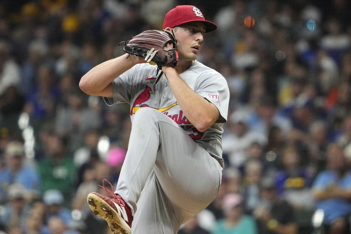 Sep 12, 2025; Milwaukee, Wisconsin, USA; St. Louis Cardinals pitcher Andre Pallante (53) delivers a pitch against the Milwaukee Brewers in the first inning at American Family Field. Mandatory Credit: Michael McLoone-Imagn Images