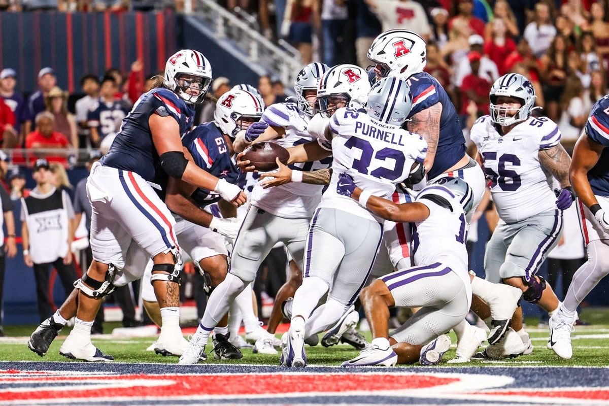 Sep 12, 2025; Tucson, Arizona, USA; Arizona Wildcats quarterback Noah Fifita (1) scores a touchdown during the second quarter of the game against the Kansas State Wildcats at Arizona Stadium. Mandatory Credit: Aryanna Frank-Imagn Images