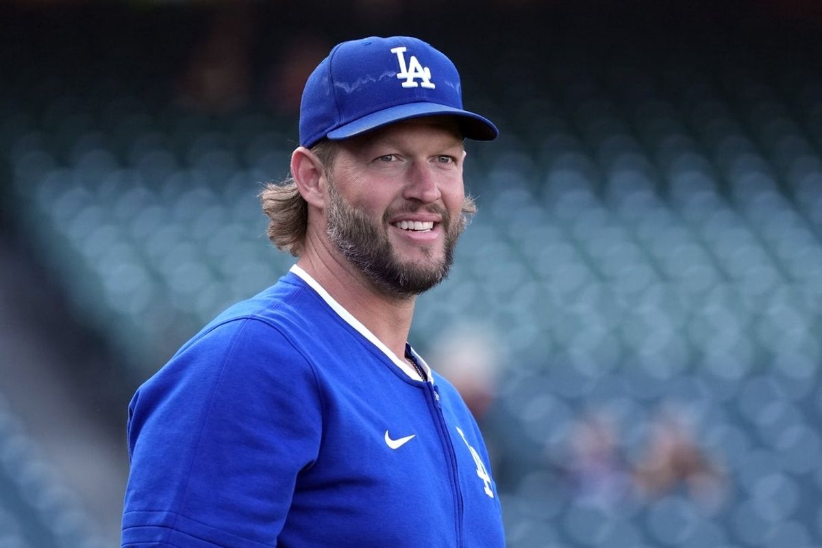 Sep 12, 2025; San Francisco, California, USA; Los Angeles Dodgers pitcher Clayton Kershaw (22) before the game against the San Francisco Giants at Oracle Park. Mandatory Credit: Darren Yamashita-Imagn Images