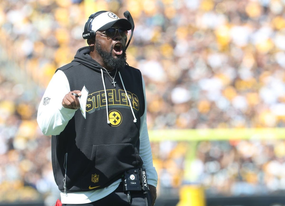 Sep 14, 2025; Pittsburgh, Pennsylvania, USA;  Pittsburgh Steelers head coach Mike Tomlin reacts on the sidelines against the Seattle Seahawks during the second quarter at Acrisure Stadium. Mandatory Credit: Charles LeClaire-Imagn Images