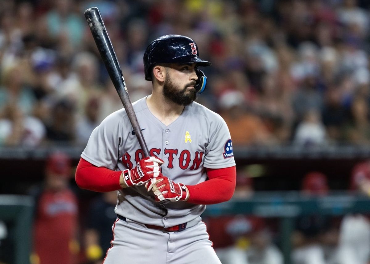 Sep 7, 2025; Phoenix, Arizona, USA; Boston Red Sox catcher Connor Wong against the Arizona Diamondbacks at Chase Field. Mandatory Credit: Mark J. Rebilas-Imagn Images