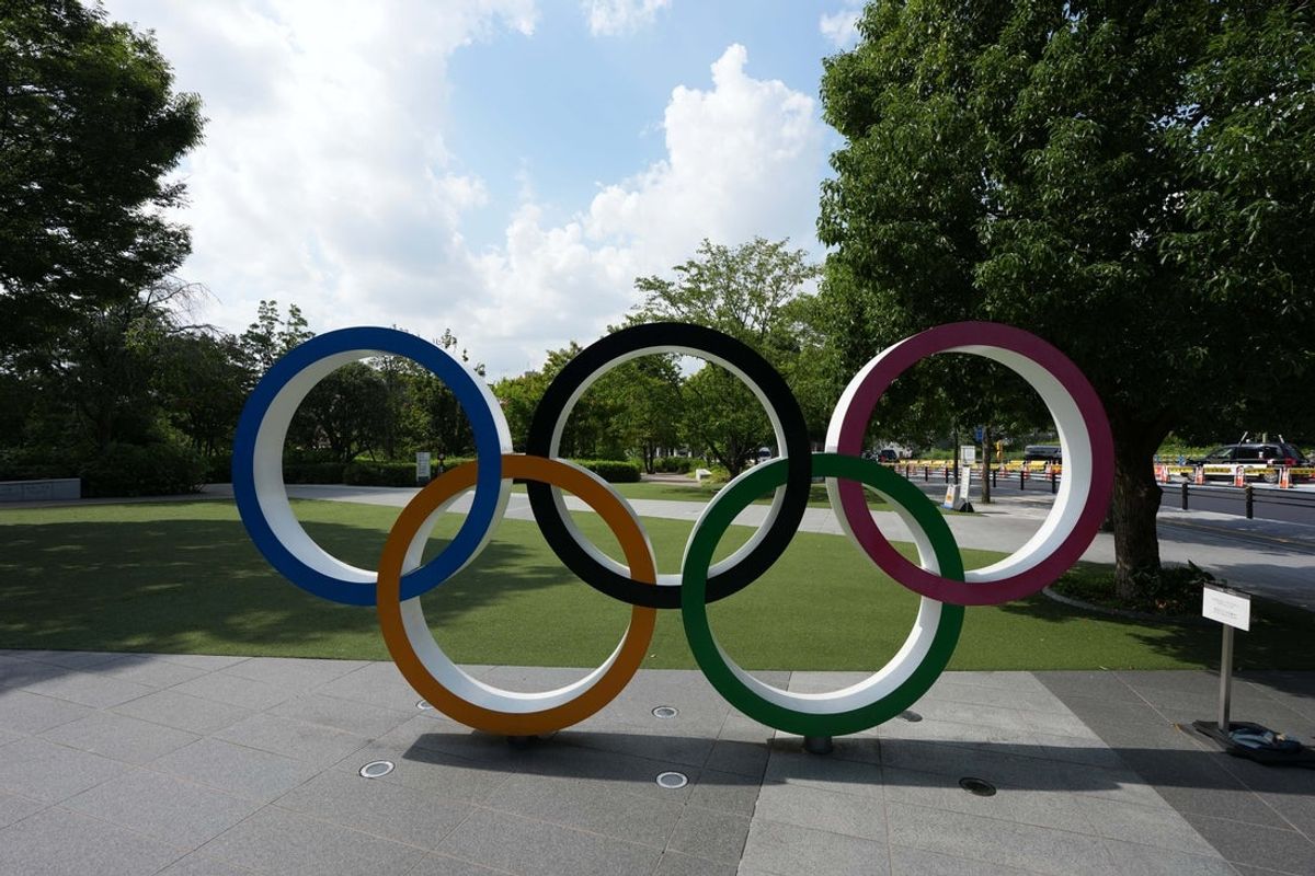 Sep 16, 2025; Tokyo, Japan; The Olympic rings at National Stadium, the site of the 2025 World Athletics Championships. Mandatory Credit: Kirby Lee-Imagn Images