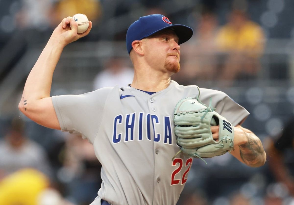 Sep 16, 2025; Pittsburgh, Pennsylvania, USA;  Chicago Cubs starting pitcher Cade Horton (22) delivers a pitch against the Pittsburgh Pirates during the first inning at PNC Park. Mandatory Credit: Charles LeClaire-Imagn Images