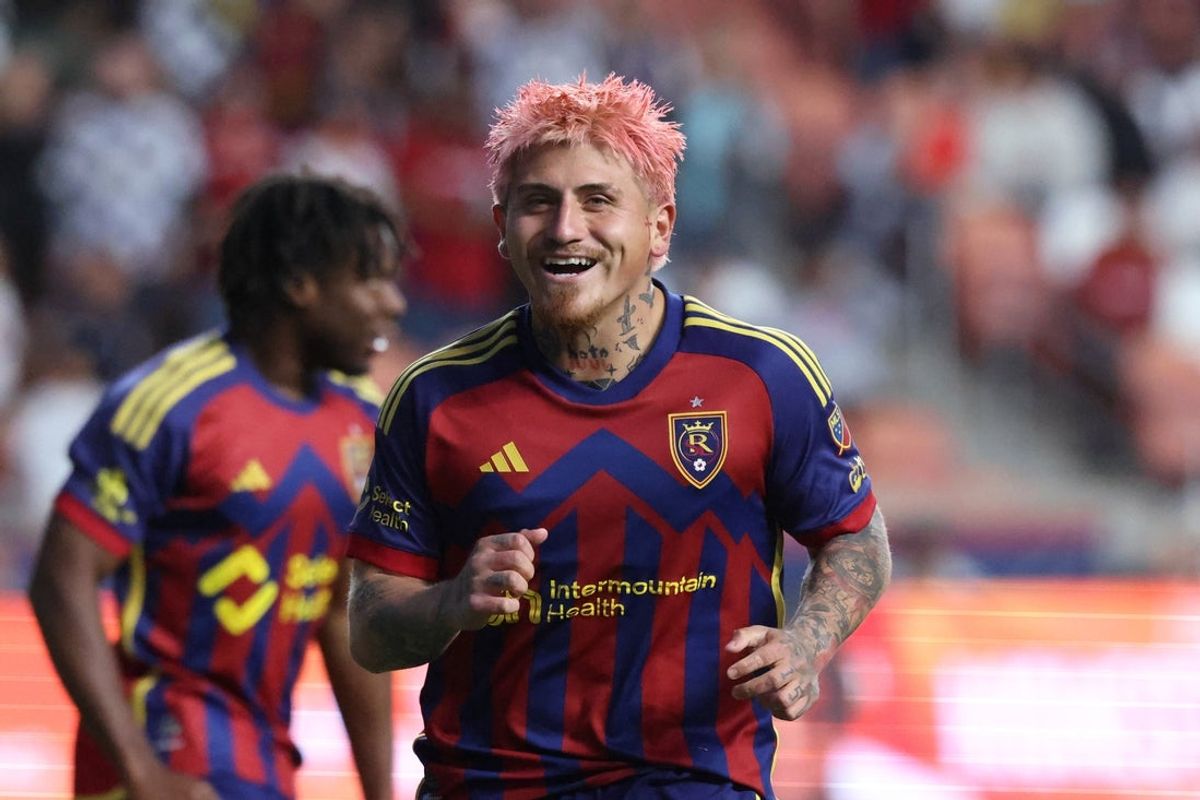 Sep 17, 2025; Sandy, Utah, USA; Real Salt Lake midfielder Diego Luna (8) reacts to a missed shot against the Los Angeles FC during the first half at America First Field. Mandatory Credit: Rob Gray-Imagn Images