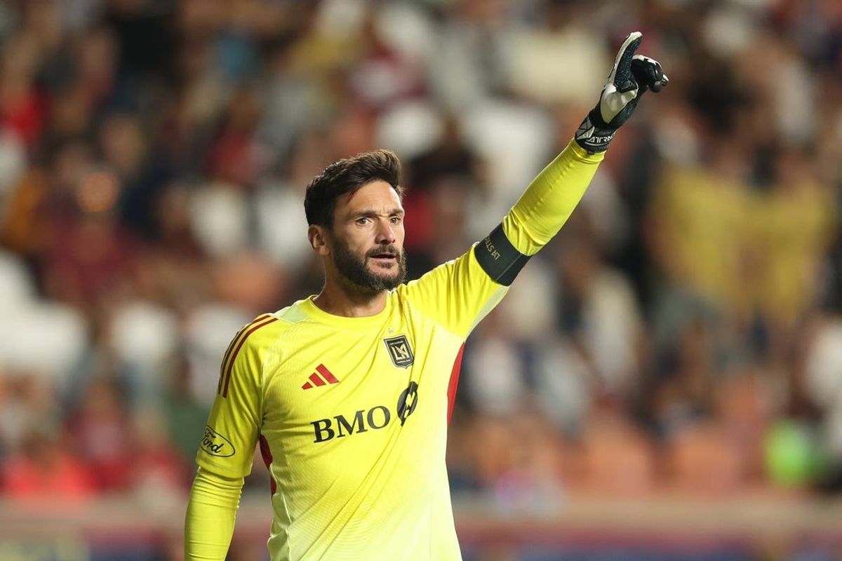 Sep 17, 2025; Sandy, Utah, USA; Los Angeles FC goalkeeper Hugo Lloris (1) directs the defense during the first half of the game against Real Salt Lake at America First Field. Mandatory Credit: Rob Gray-Imagn Images