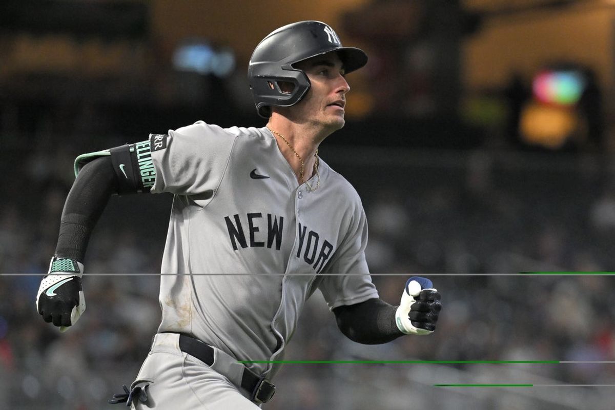 Sep 17, 2025; Minneapolis, Minnesota, USA;  New York Yankees outfielder Cody Bellinger (35) rounds the bases after hitting a two-run home run against the Minnesota Twins during the ninth inning at Target Field. Mandatory Credit: Nick Wosika-Imagn Images