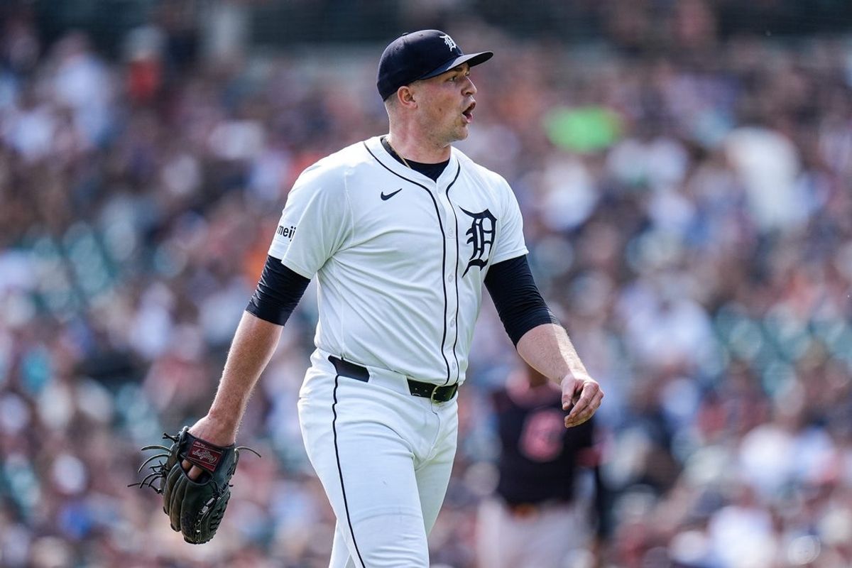 Detroit Tigers pitcher Tarik Skubal (29) walks off the field after pitching sixth inning against Cleveland Guardians at Comerica Park in Detroit on Thursday, Sept. 18, 2025.