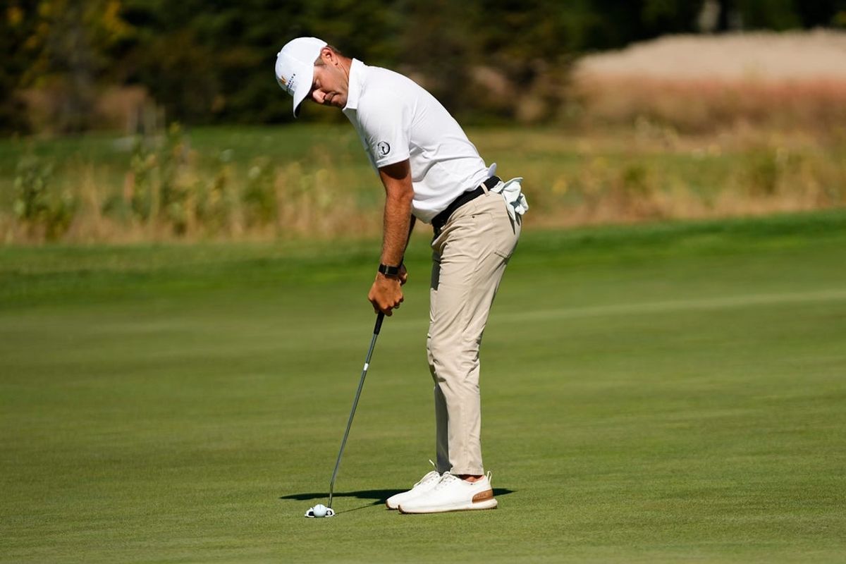 Chandler Blanchet putts on the 5th hole during the second round of the Nationwide Children's Hospital Championship on the Korn Ferry Tour at Ohio State's Scarlet Couse in Columbus on Sept. 19, 2025.