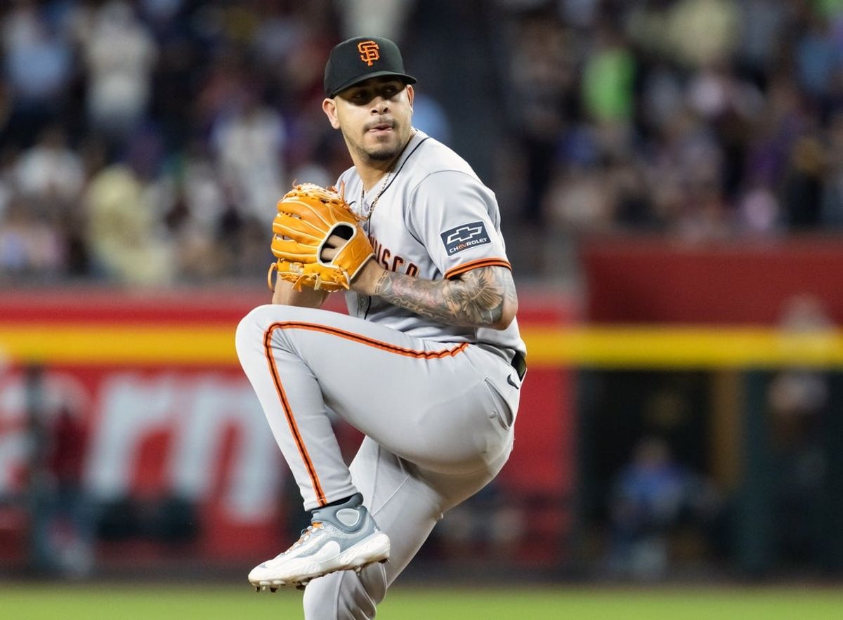 Sep 16, 2025; Phoenix, Arizona, USA; San Francisco Giants pitcher Jose Butto against the Arizona Diamondbacks at Chase Field. Mandatory Credit: Mark J. Rebilas-Imagn Images
