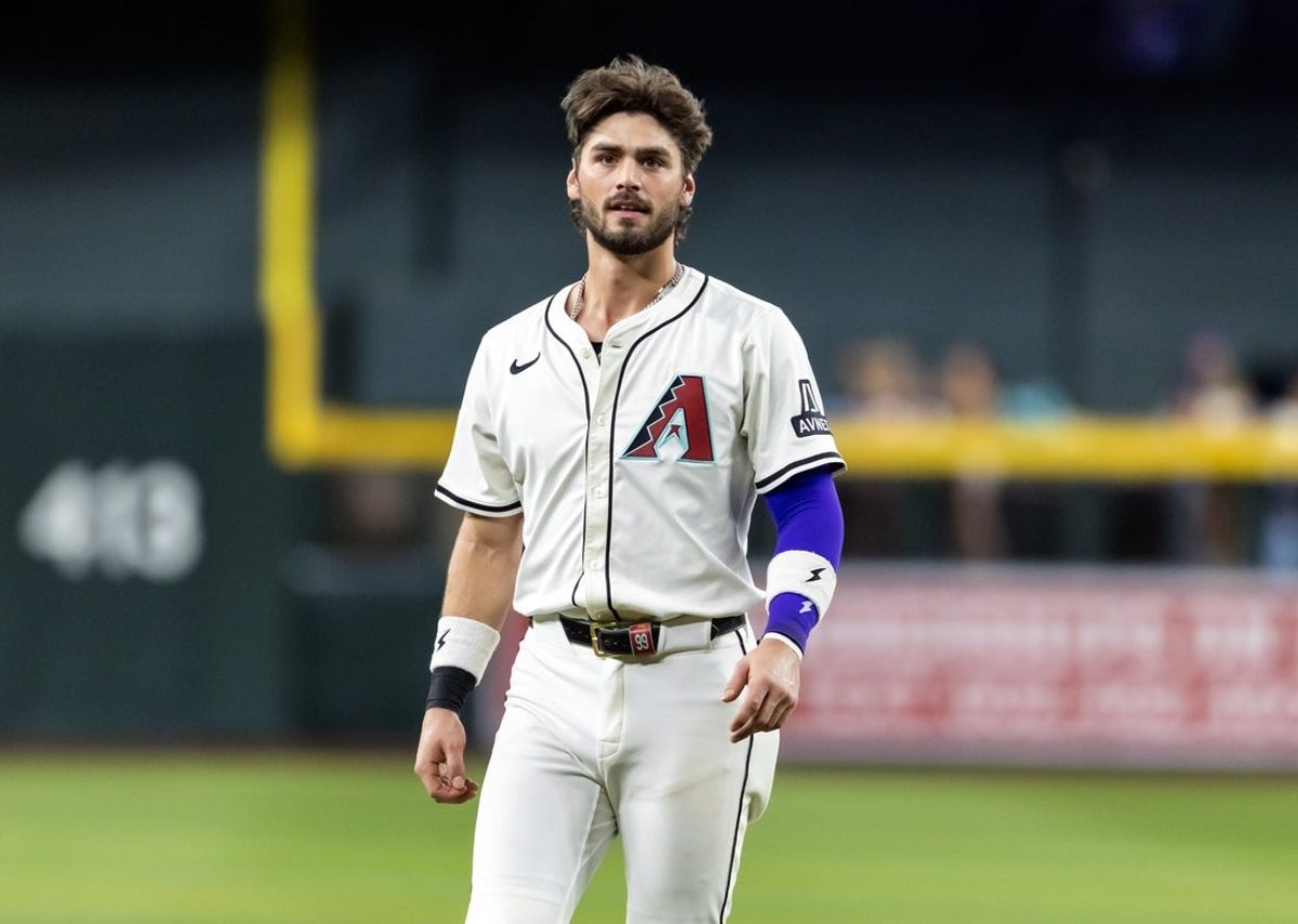Sep 16, 2025; Phoenix, Arizona, USA; Arizona Diamondbacks infielder Blaze Alexander against the San Francisco Giants at Chase Field. Mandatory Credit: Mark J. Rebilas-Imagn Images