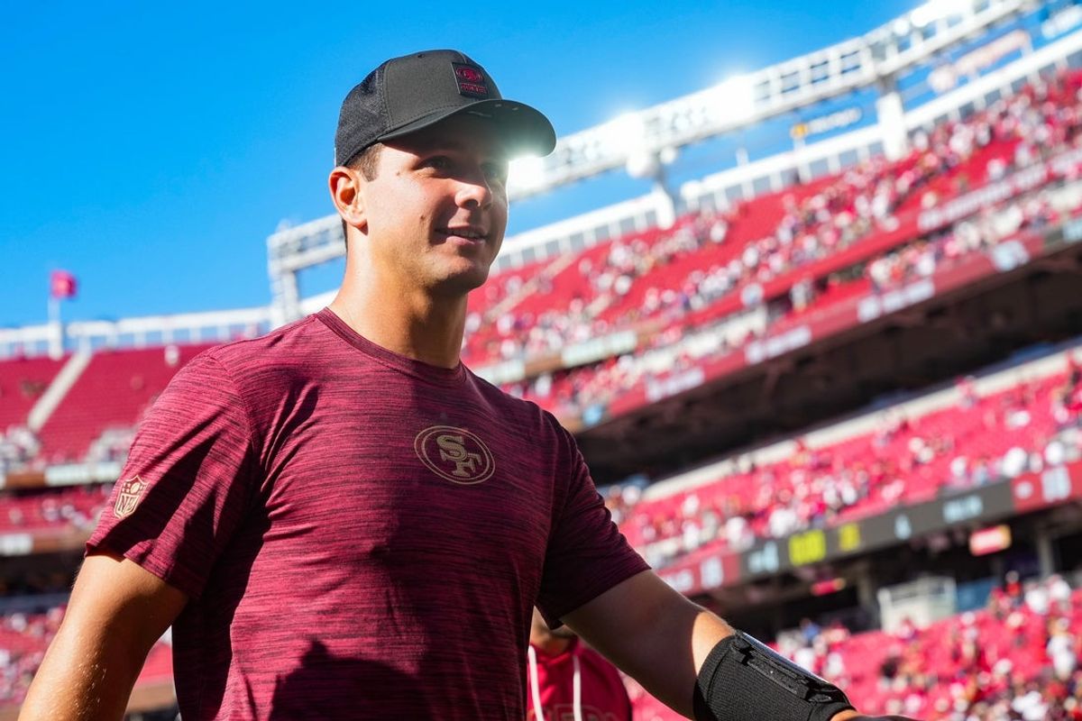 Sep 21, 2025; Santa Clara, California, USA; San Francisco 49ers quarterback Brock Purdy (13) leaves the field following the game against the Arizona Cardinals at Levi's Stadium. Mandatory Credit: Cary Edmondson-Imagn Images