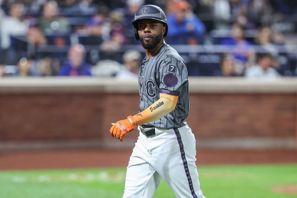 Sep 20, 2025; New York City, New York, USA;  New York Mets center fielder Cedric Mullins (28) at Citi Field. Mandatory Credit: Wendell Cruz-Imagn Images