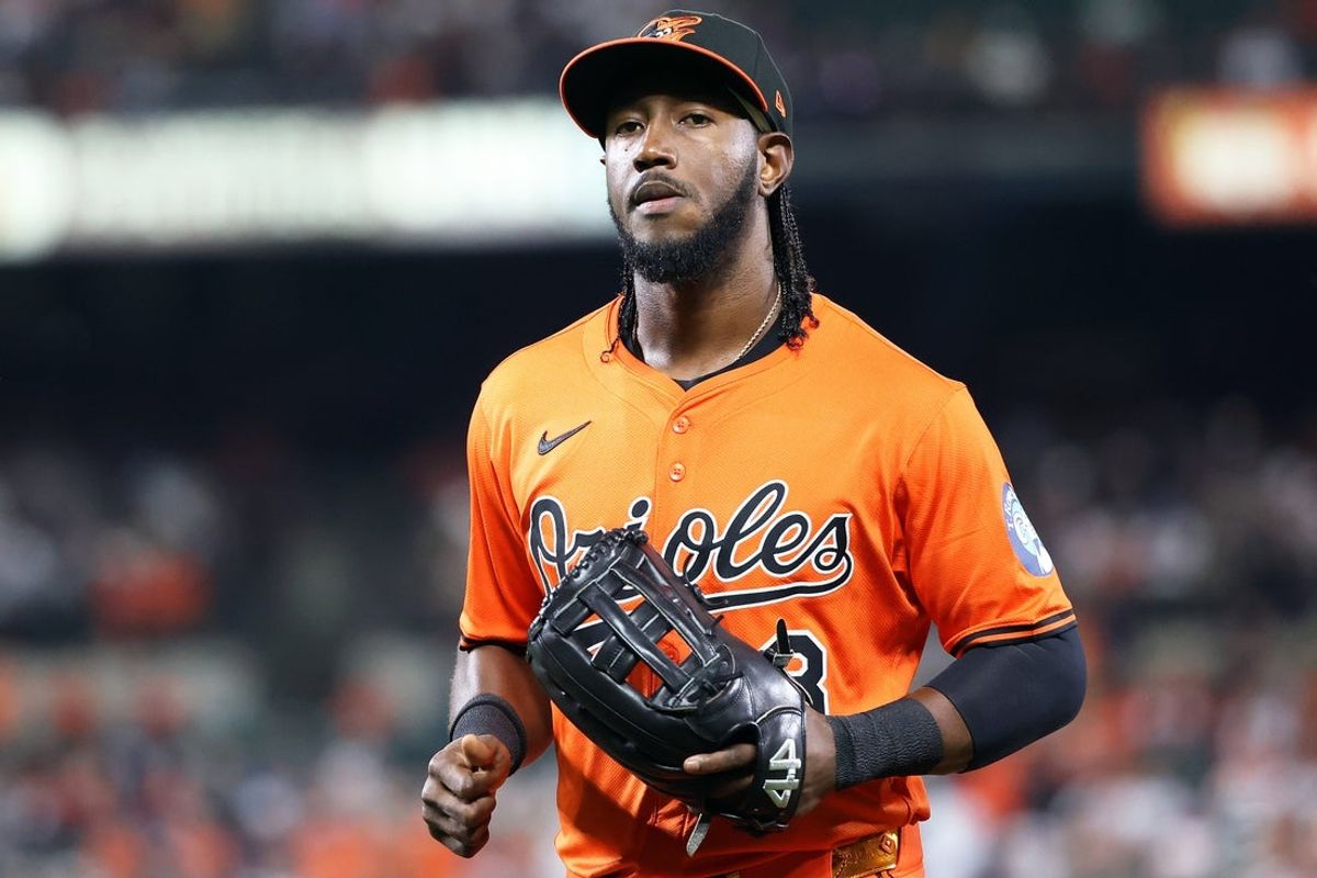 Sep 20, 2025; Baltimore, Maryland, USA; Baltimore Orioles shortstop Jorge Mateo (3) runs off of the field during the first inning against the New York Yankees at Oriole Park at Camden Yards. Mandatory Credit: Daniel Kucin Jr.-Imagn Images