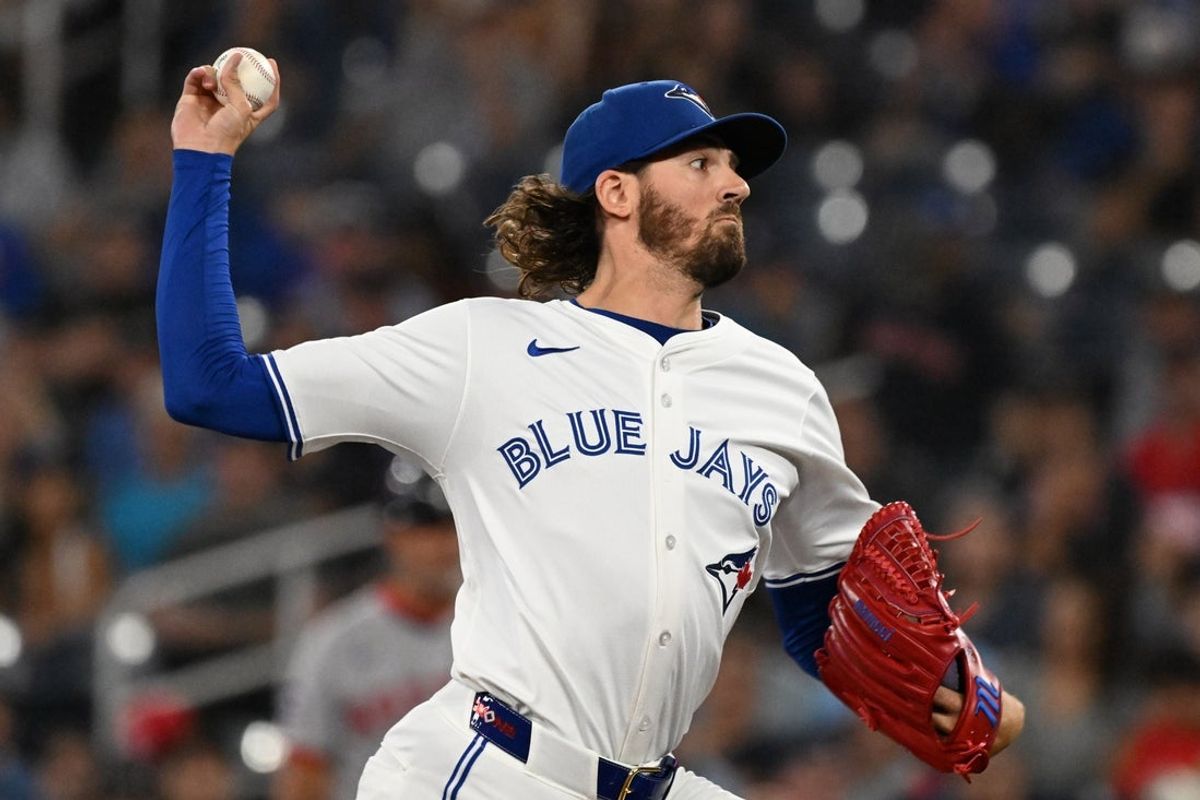 Sep 23, 2025; Toronto, Ontario, CAN;  Toronto Blue Jays starting pitcher Kevin Gausman (34) delivers a pitch against the Boston Red Sox in the first inning at Rogers Centre. Mandatory Credit: Dan Hamilton-Imagn Images