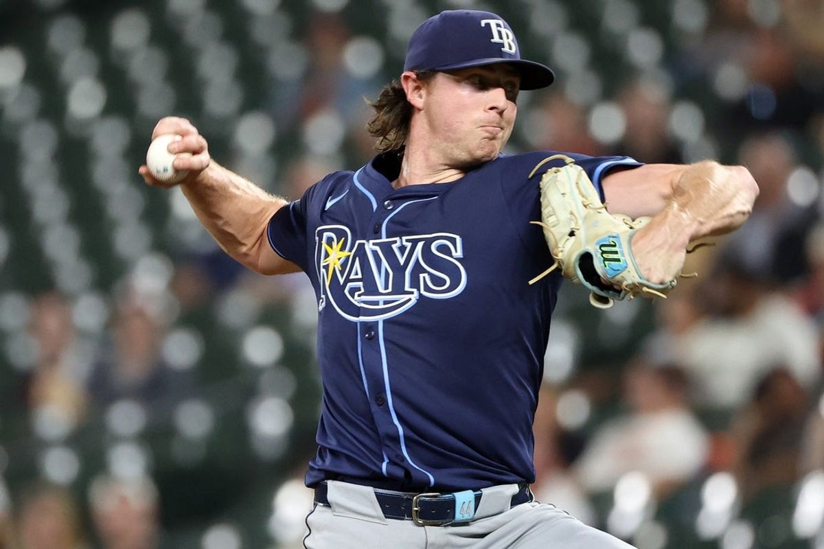 Sep 23, 2025; Baltimore, Maryland, USA; Tampa Bay Rays pitcher Ryan Pepiot (44) throws during the first inning against the Baltimore Orioles at Oriole Park at Camden Yards. Mandatory Credit: Daniel Kucin Jr.-Imagn Images