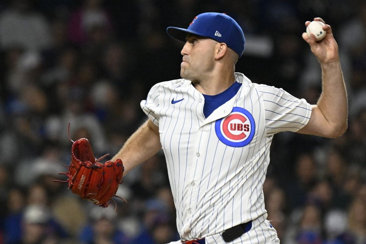 Sep 24, 2025; Chicago, Illinois, USA;  Chicago Cubs pitcher Matthew Boyd (16) throws a pitch during the first inning against the New York Mets at Wrigley Field. Mandatory Credit: Matt Marton-Imagn Images
