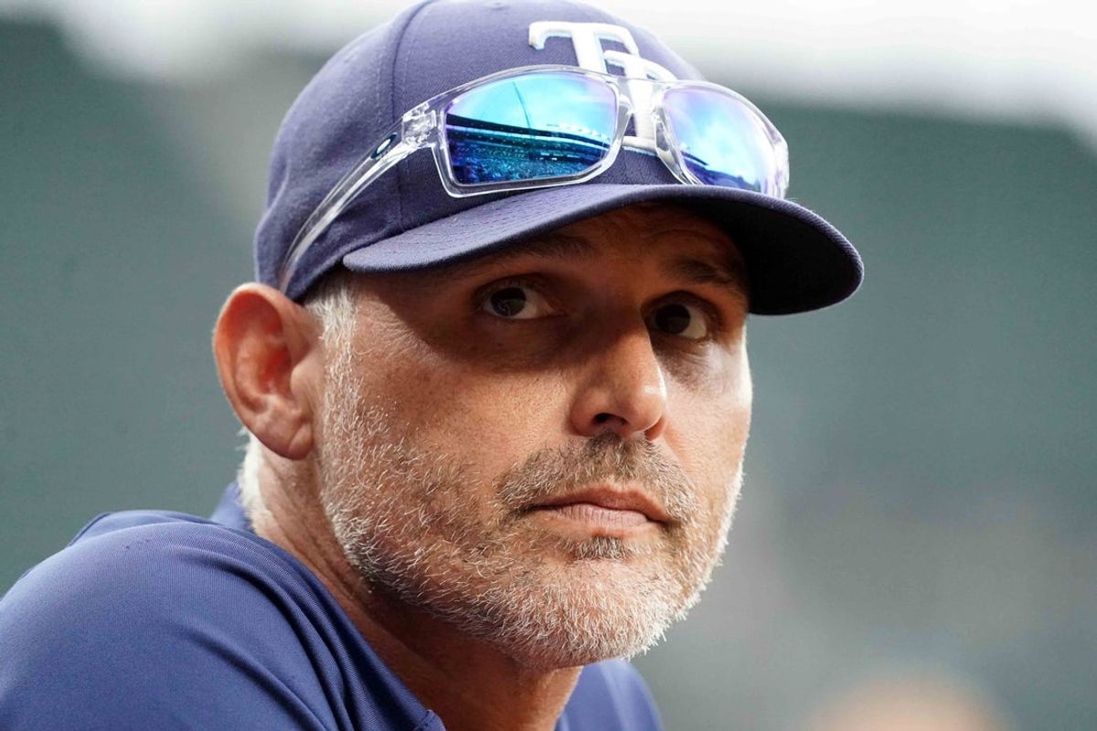 Sep 25, 2025; Baltimore, Maryland, USA; Tampa Bay Rays manager Kevin Cash (16) watches the game in the first inning against the Baltimore Orioles at Oriole Park at Camden Yards. Mandatory Credit: Mitch Stringer-Imagn Images