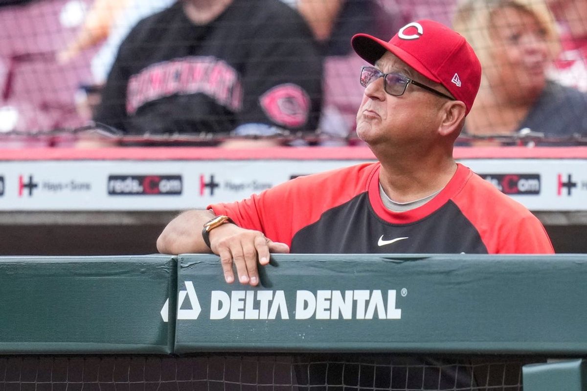 Cincinnati Reds manager Terry Francona looks on from the dugout in the ninth inning of the MLB National League game between the Cincinnati Reds and the Pittsburgh Pirates at Great American Ball Park in downtown Cincinnati on Thursday, Sept. 25, 2025. The Reds won, 2-1.