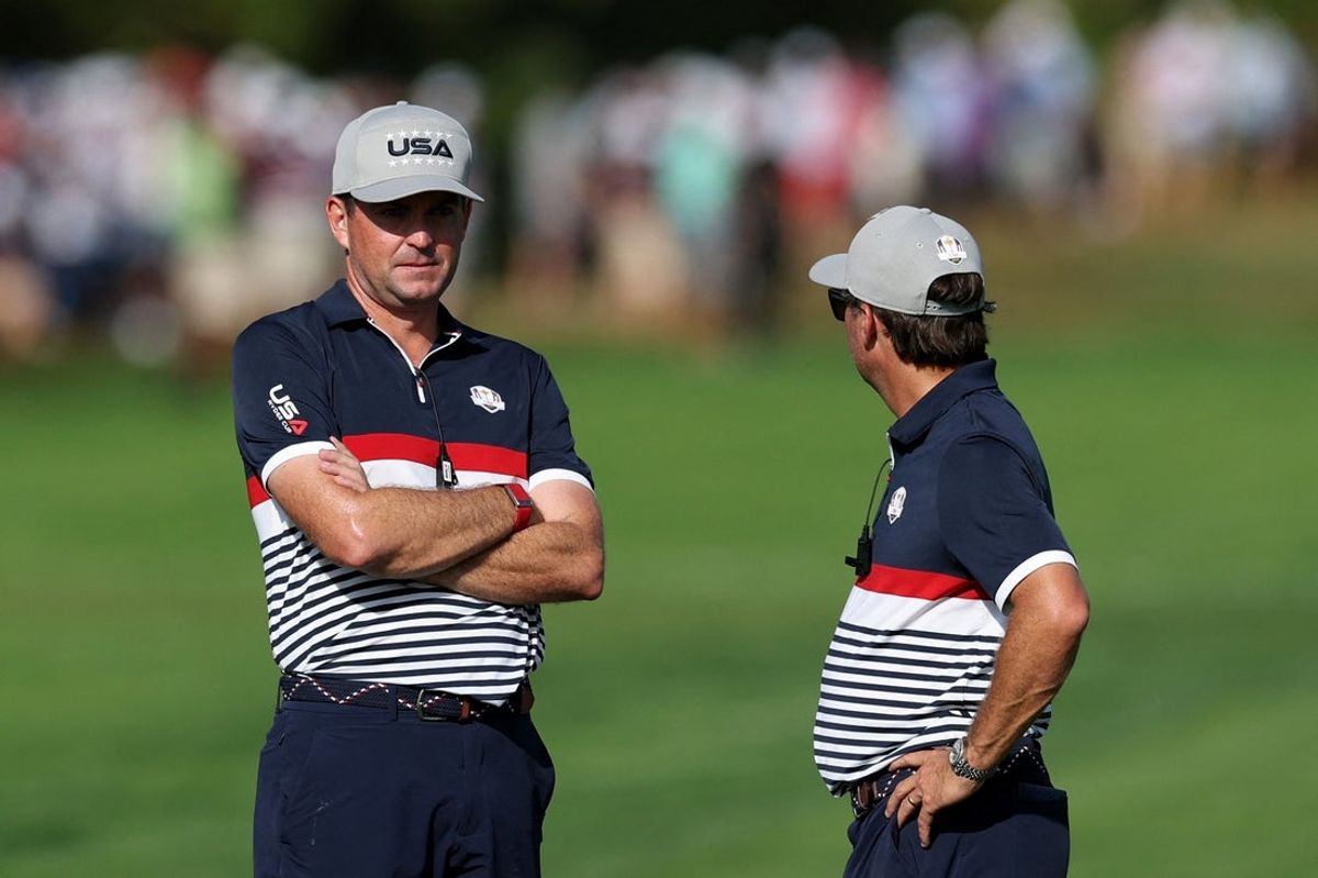[US, Mexico & Canada customers only] Sep 26, 2025; Bethpage, New York, USA; Team USA captain Keegan Bradley on the 13th hole during the four-balls on the first day of competition for the Ryder Cup at Bethpage Black. Mandatory Credit: Paul Childs-Reuters via Imagn Images
