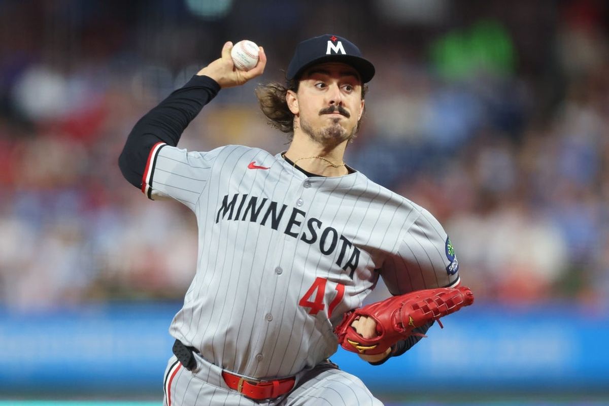 Sep 26, 2025; Philadelphia, Pennsylvania, USA; Minnesota Twins pitcher Joe Ryan (41) throws a pitch during the second inning against the Philadelphia Phillies at Citizens Bank Park. Mandatory Credit: Bill Streicher-Imagn Images