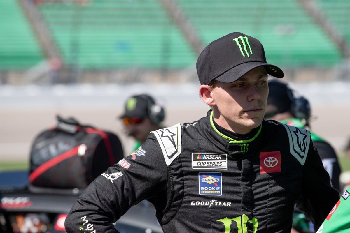 Sep 27, 2025; Kansas City, Kansas, USA; Tyler Reddick before NASCAR Cup Series qualifying at Kansas Speedway. Mandatory Credit: Kylie Graham-Imagn Images