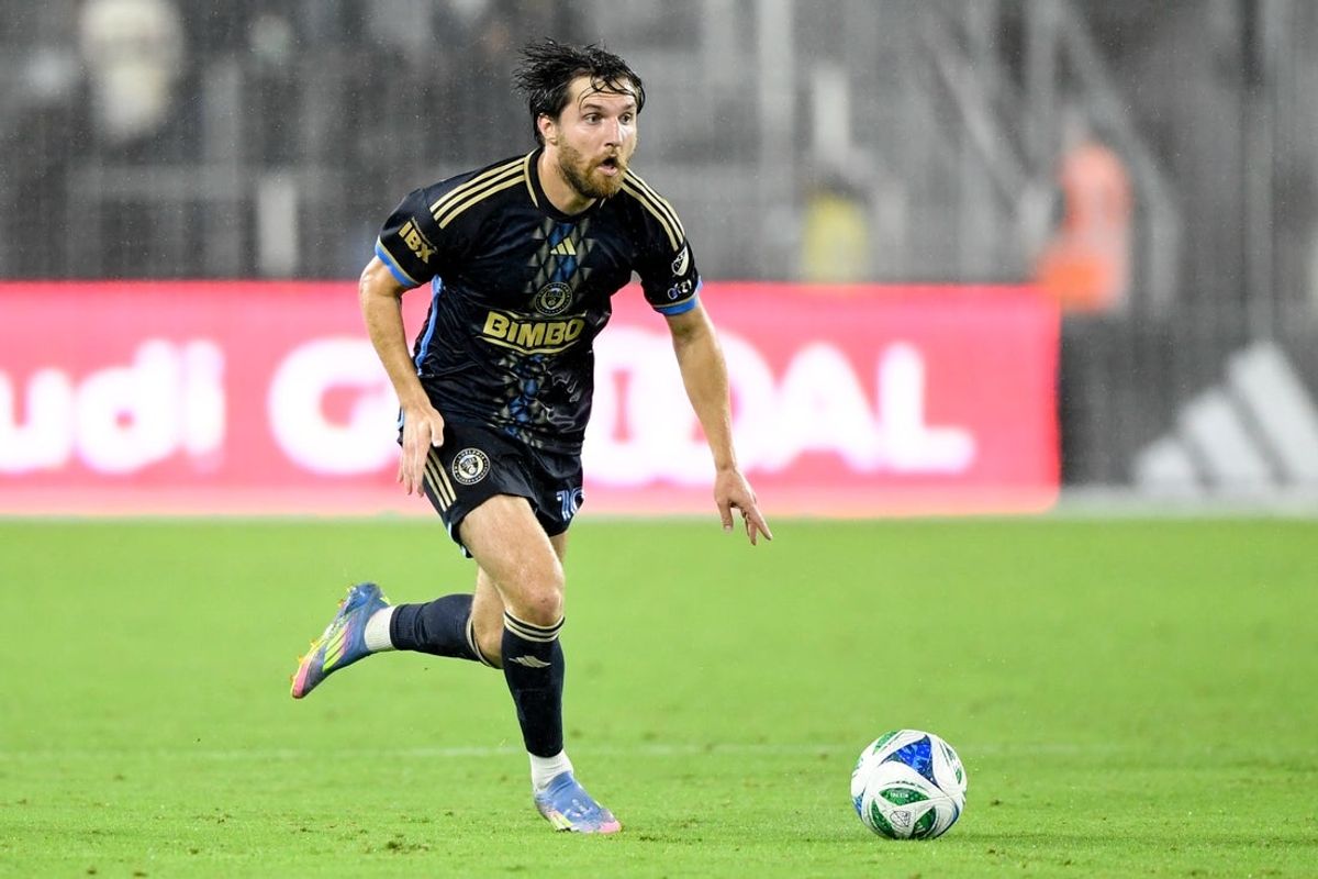 Sep 27, 2025; Washington, District of Columbia, USA; Philadelphia Union midfielder Indiana Vassilev (19) controls the ball against D.C. United during the first half at Audi Field. Mandatory Credit: Hannah Foslien-Imagn Images