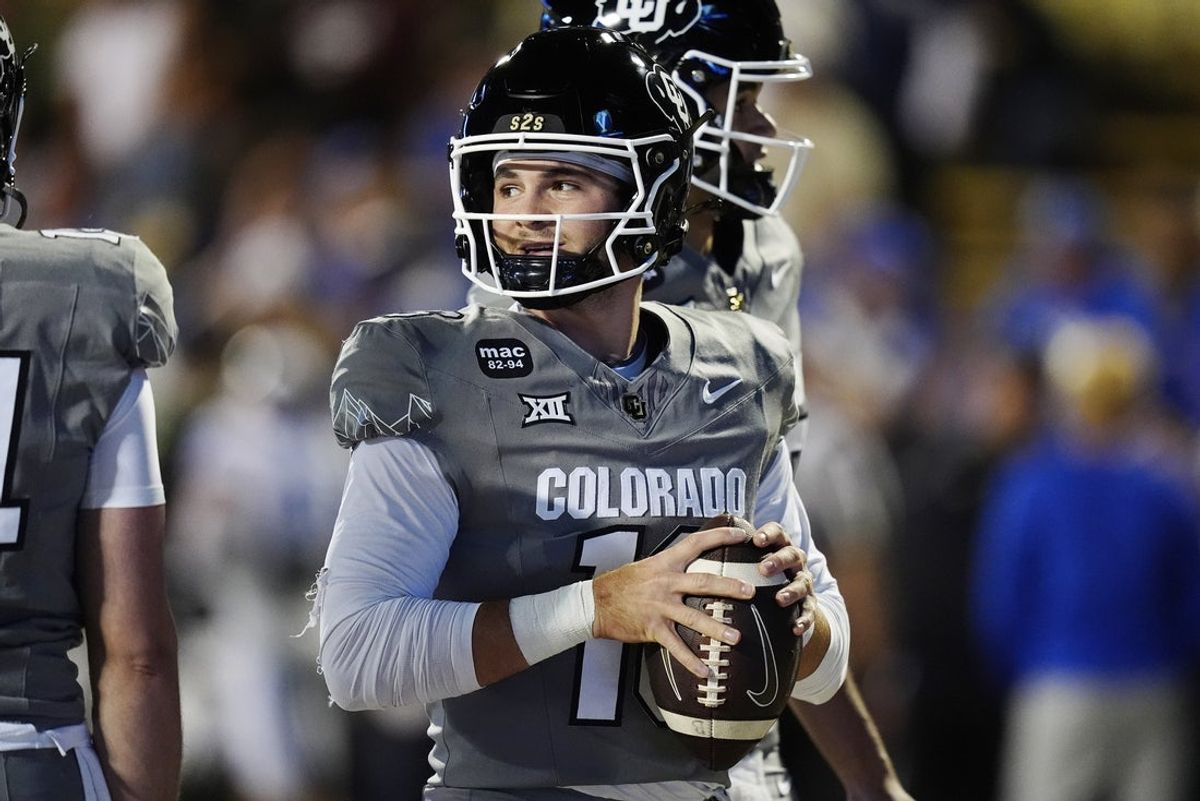 Sep 27, 2025; Boulder, Colorado, USA; Colorado Buffaloes quarterback Ryan Staub (16) before the game against the Brigham Young Cougars at Folsom Field. Mandatory Credit: Ron Chenoy-Imagn Images