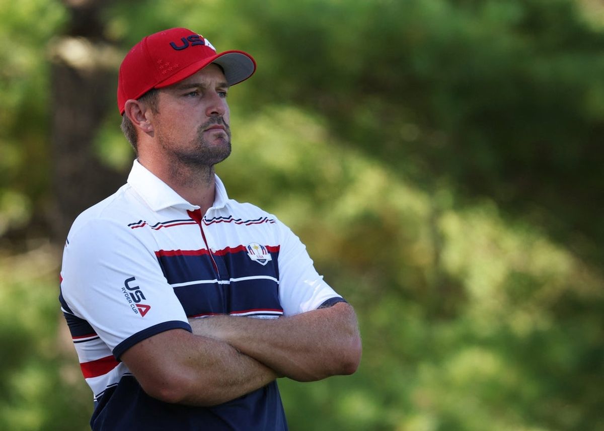 [US, Mexico & Canada customers only] Sep 28, 2025; Bethpage, New York, USA; Team USA's Bryson DeChambeau on the 14th hole during the singles on the final day of competition for the Ryder Cup at Bethpage Black. Mandatory Credit: Brendan Mcdermid-Reuters via Imagn Images