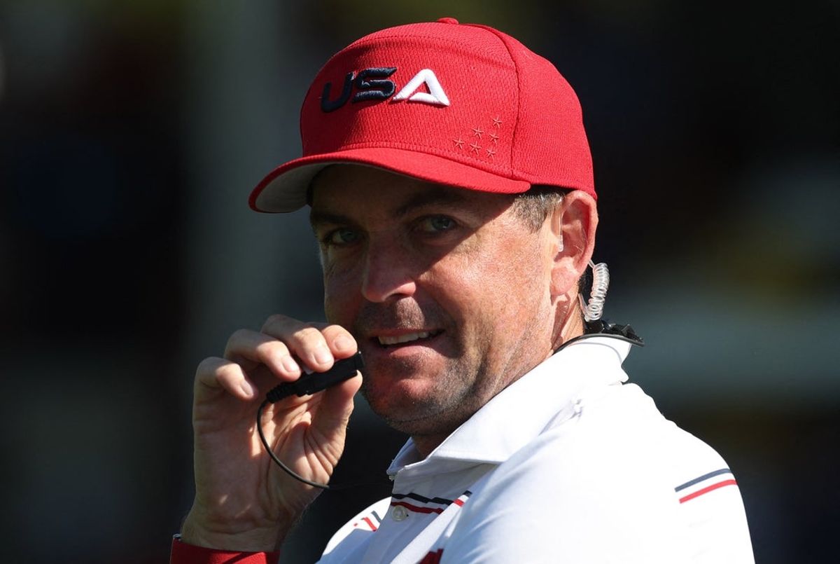 [US, Mexico & Canada customers only] Sep 28, 2025; Bethpage, New York, USA; Team USA captain Keegan Bradley on the 9th hole during the singles on the final day of competition for the Ryder Cup at Bethpage Black. Mandatory Credit: Paul Childs-Reuters via Imagn Images