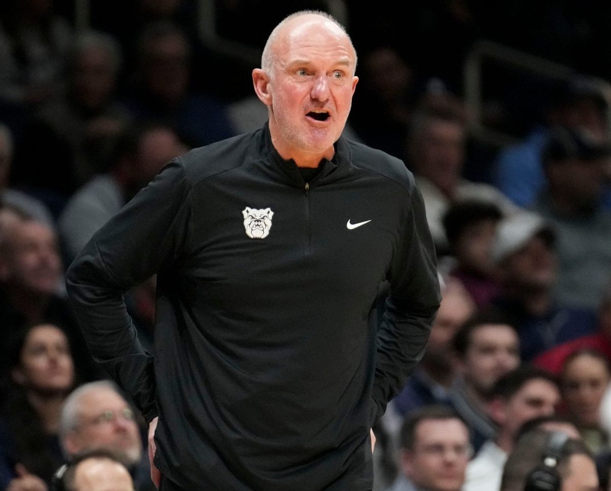 Butler Bulldogs head coach Thad Matta watches his team during the first half of a game against St. John's Red Storm on Wednesday, Feb. 26, 2025, at Hinkle Fieldhouse in Indianapolis. St. John’s defeated Butler 76-70.