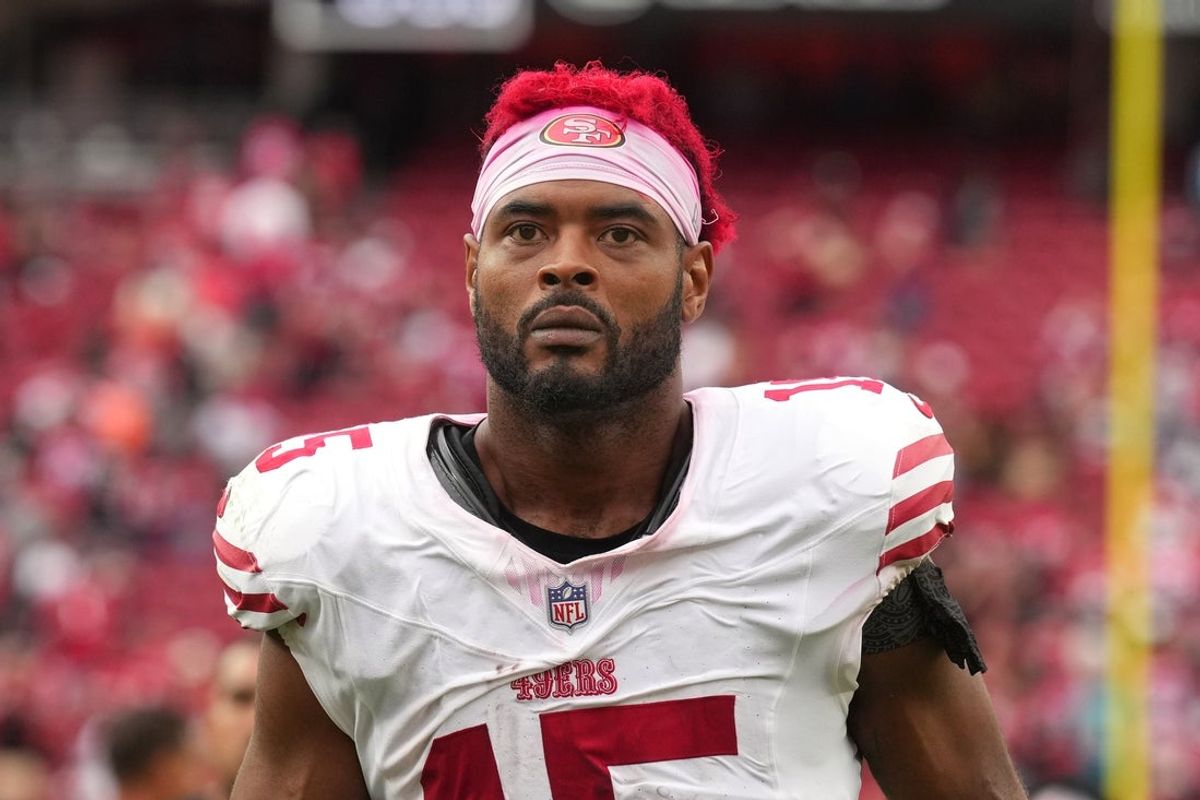 Sep 28, 2025; Santa Clara, California, USA; San Francisco 49ers wide receiver Jauan Jennings (15) after the game against the Jacksonville Jaguars at Levi's Stadium. Mandatory Credit: Darren Yamashita-Imagn Images