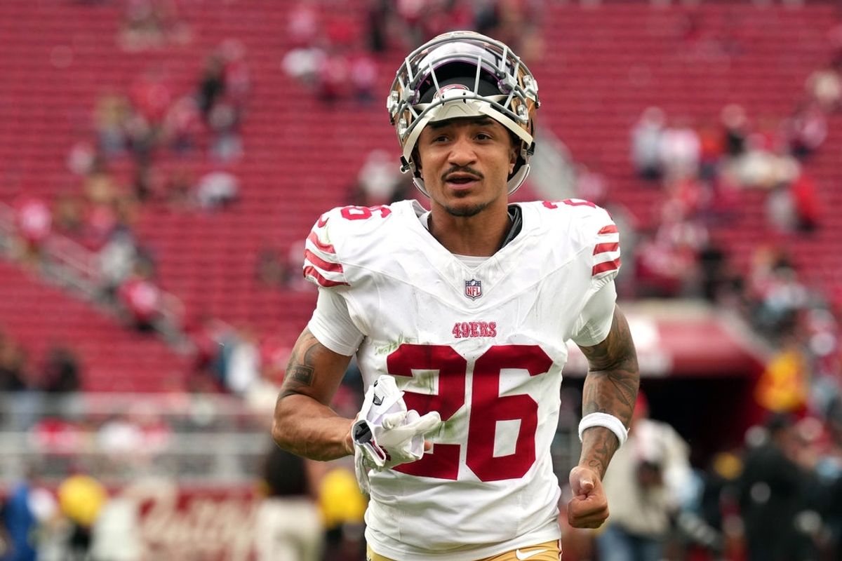 Sep 28, 2025; Santa Clara, California, USA; San Francisco 49ers cornerback Chase Lucas (26) after the game against the Jacksonville Jaguars at Levi's Stadium. Mandatory Credit: Darren Yamashita-Imagn Images