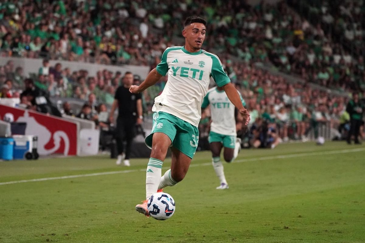 Oct 1, 2025; Austin, Texas, USA; Austin FC midfielder Owen Wolff (33) stops the ball against Nashville SC during the second half at Q2 Stadium. Mandatory Credit: Dustin Safranek-Imagn Images