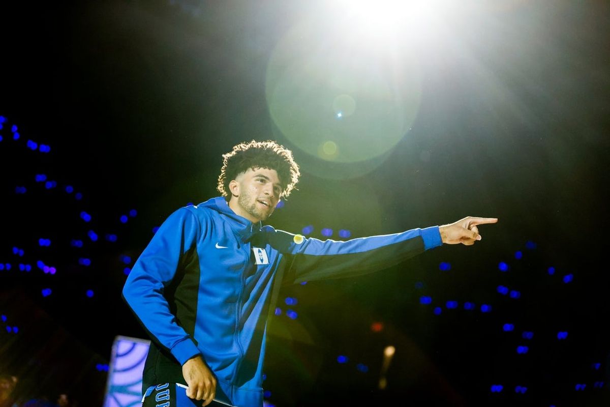 Oct 3, 2025; Durham, NC, USA;  Duke Blue Devils forward Cameron Boozer (12) is introduced during player introductions at the Countdown to Craziness at the Cameron Indoor Stadium. Mandatory Credit: Jaylynn Nash-Imagn Images