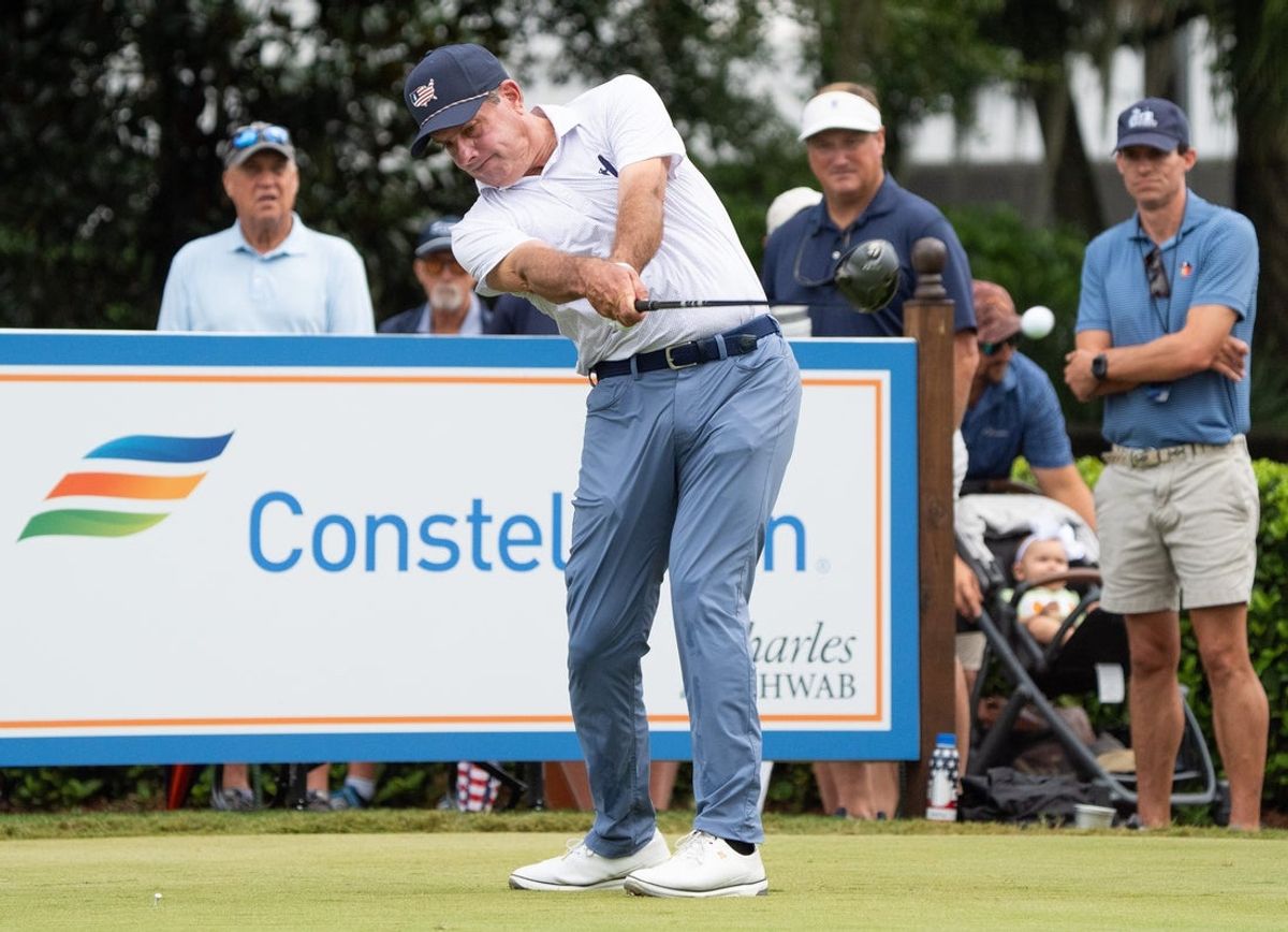 Matt Gogel tees off of #1 during the second round of the Furyk&Friends PGA Tour Champions event held at Timuquana Country Club in Jacksonville, Fl., Saturday October 4, 2025. [Doug Engle/Florida Times-Union]