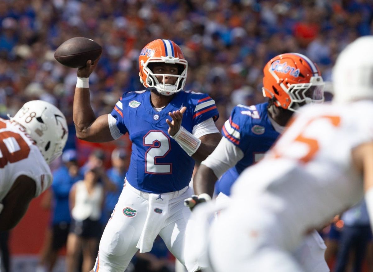 Florida quarterback DJ Lagway (2) passes during the first half an NCAA football game against Texas in Gainesville, FL on Saturday, October 4, 2025. [Alan Youngblood/Gainesville Sun]