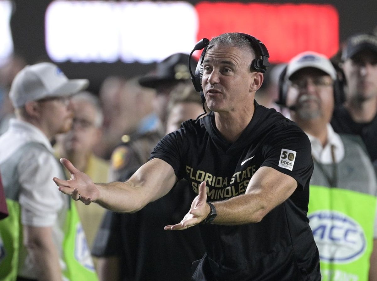 Oct 4, 2025; Tallahassee, Florida, USA; Florida State Seminoles head coach Mike Norvell during the first half against the Miami Hurricanes at Doak S. Campbell Stadium. Mandatory Credit: Melina Myers-Imagn Images