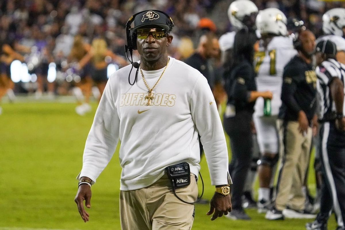 Oct 4, 2025; Fort Worth, Texas, USA; Colorado Buffaloes head coach Deion Sanders on the sidelines during the first half against the TCU Horned Frogs at Amon G. Carter Stadium. Mandatory Credit: Raymond Carlin III-Imagn Images