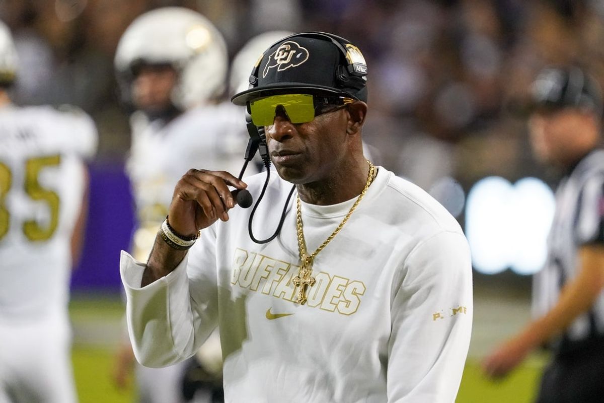 Oct 4, 2025; Fort Worth, Texas, USA; Colorado Buffaloes head coach Deion Sanders on the sidelines during the first half against the TCU Horned Frogs at Amon G. Carter Stadium. Mandatory Credit: Raymond Carlin III-Imagn Images