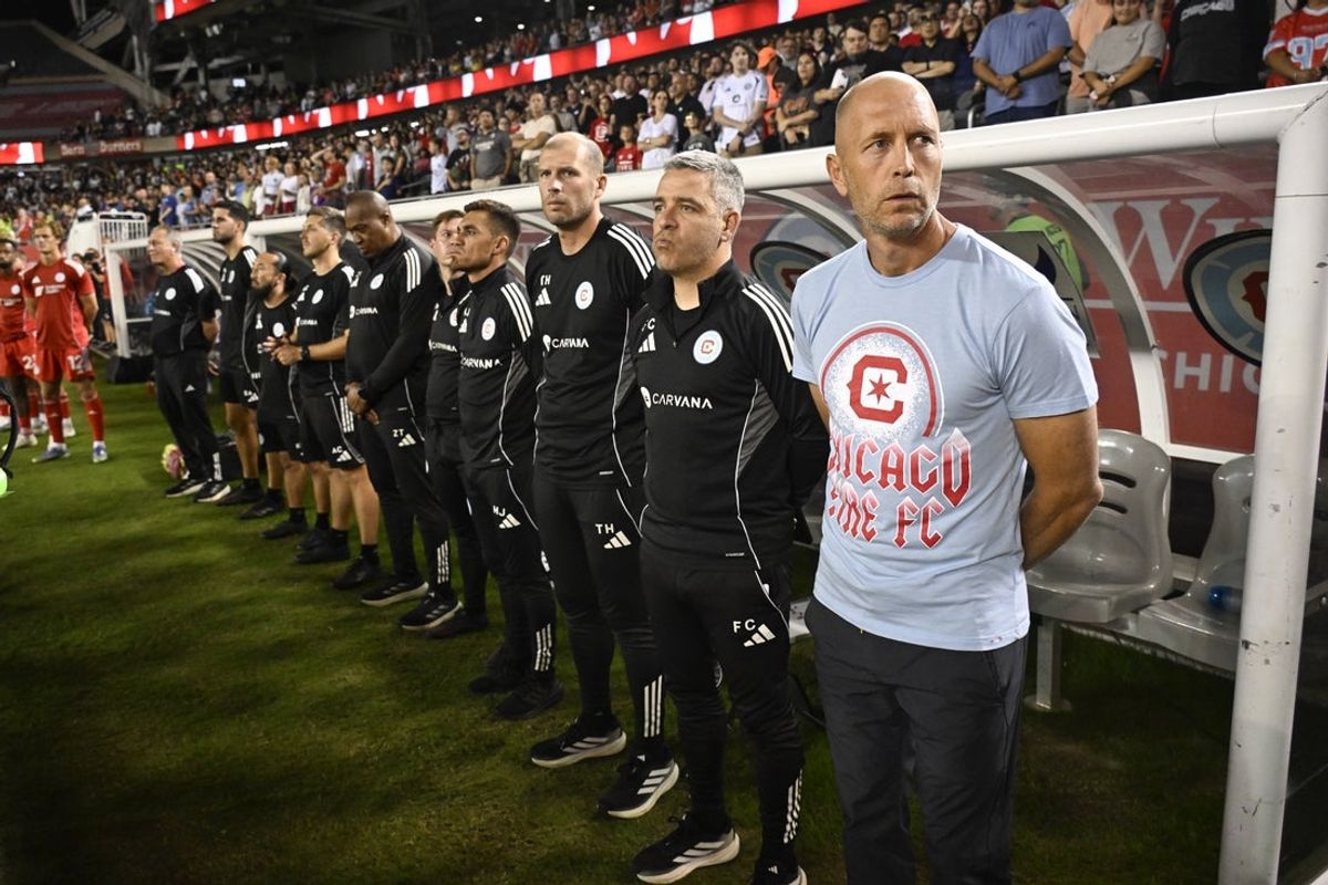 Oct 4, 2025; Chicago, Illinois, USA; Chicago Fire head coach Gregg Berhalter looks on before the game against Toronto FC at Soldier Field. Mandatory Credit: Matt Marton-Imagn Images